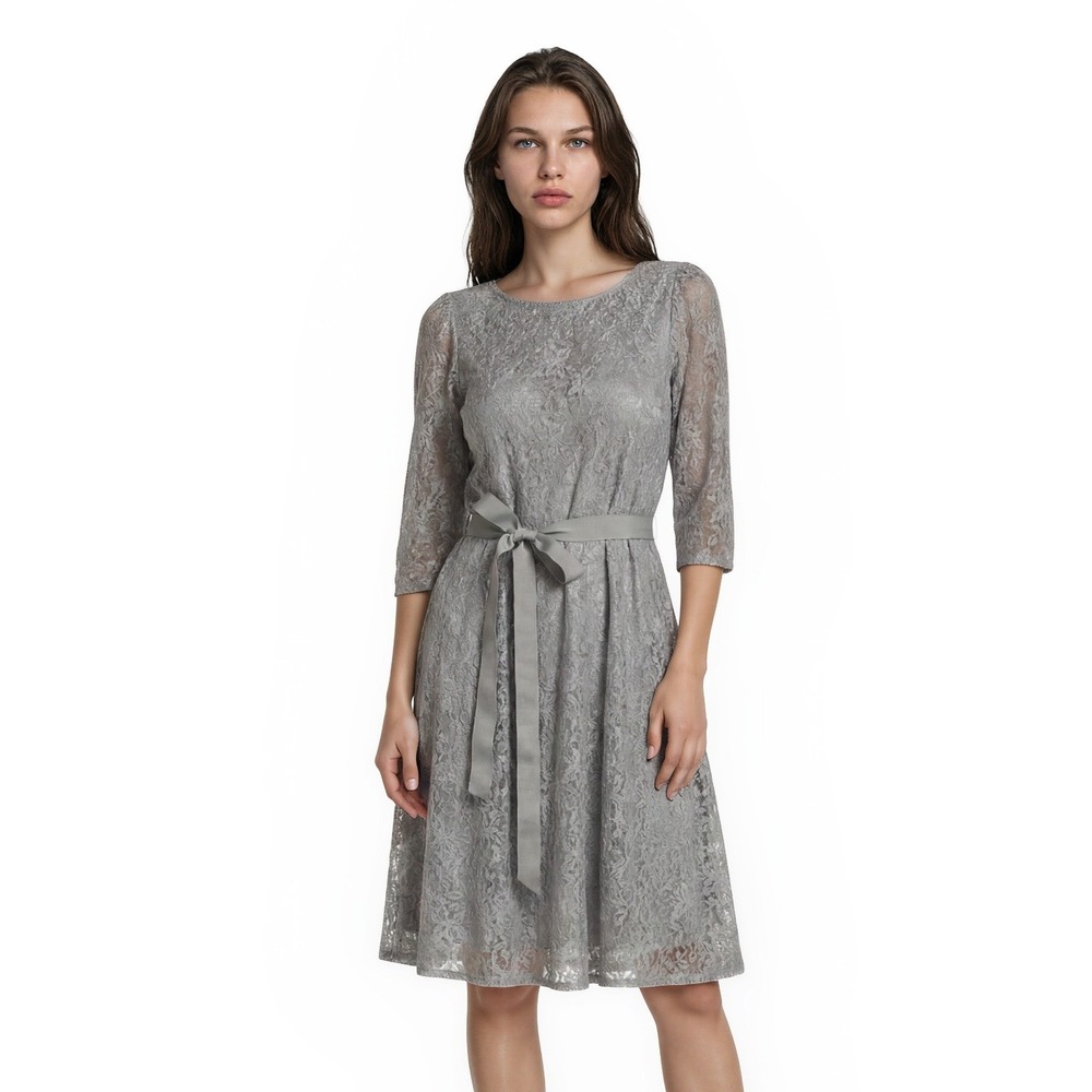 New Alex Evenings Cocktail Dress Women's Size 22W Silver Lace Glitter 3/4 Sleeve